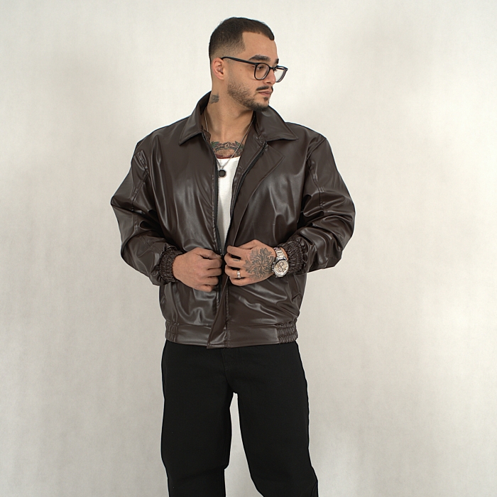 کت چرم کلاسیک شکلاتی