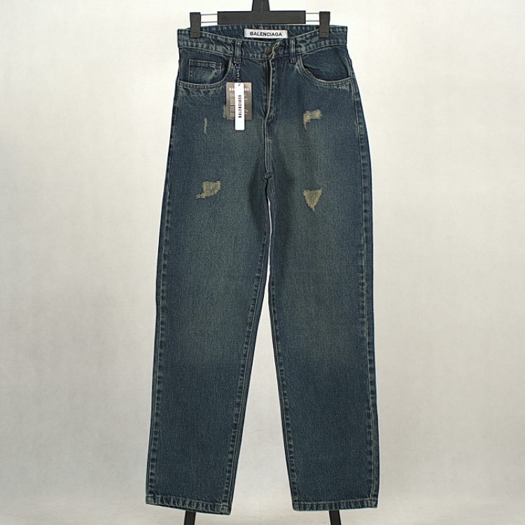 شلوار جین نیم بگ سورمه ای زاپ بژ