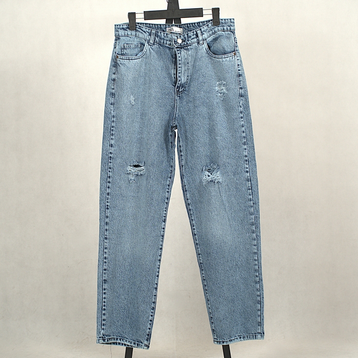 شلوار جین نیم بگ آبی زخمی 598