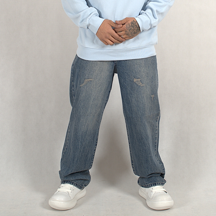 شلوار جین نیم بگ آبی کثیف شور 598